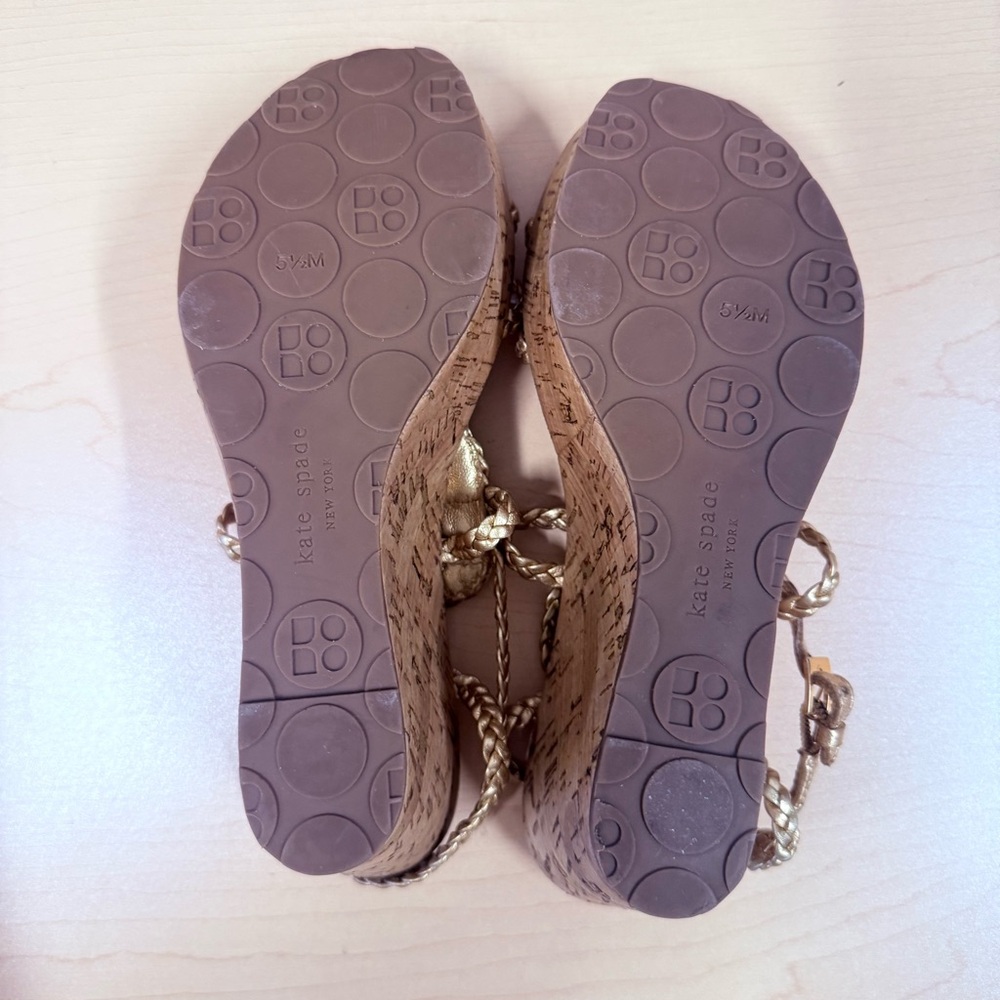 Kate Spade New York Metallic Gold Braided Leather Slingback Wedge Heels Size 5.5 - Picture 9 of 11